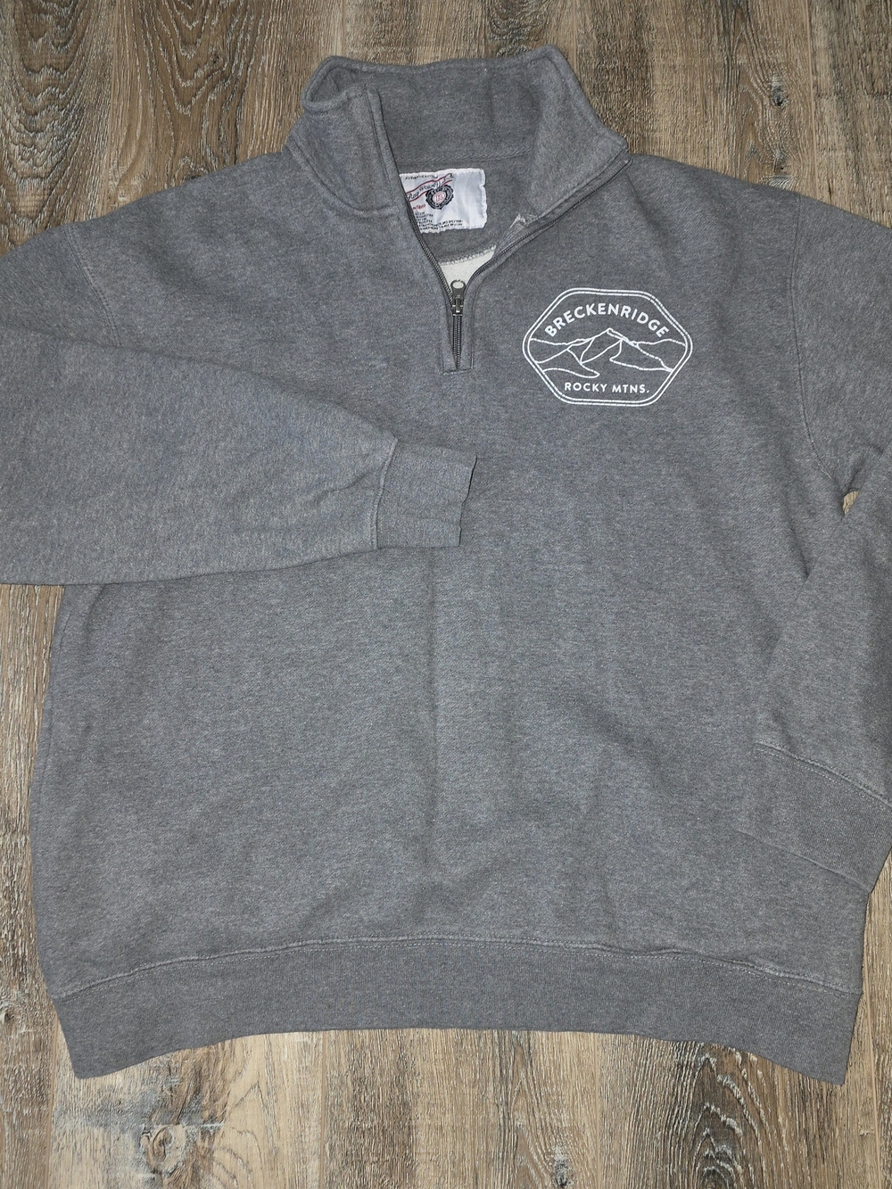 Breckenridge Colorado Rag Wear Womens Gray Pullover 1/4 Zip Sweater Large Rocky